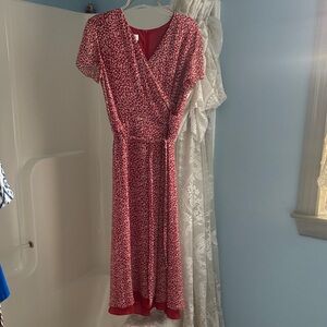 Talbots Red and White Floral Midi Dress